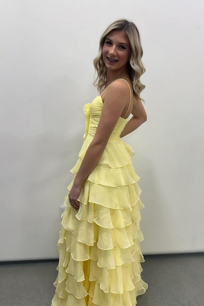 Straps Green Chiffon Tiered Ruffle Party Dress
