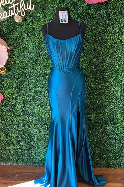 Straps Hot Pink Fitted Long Formal Dress with Slit