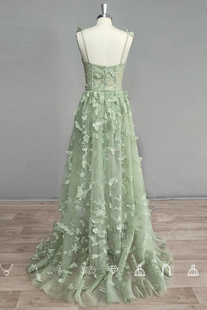 Straps Lilac Butterfly A-line Long Formal Dress