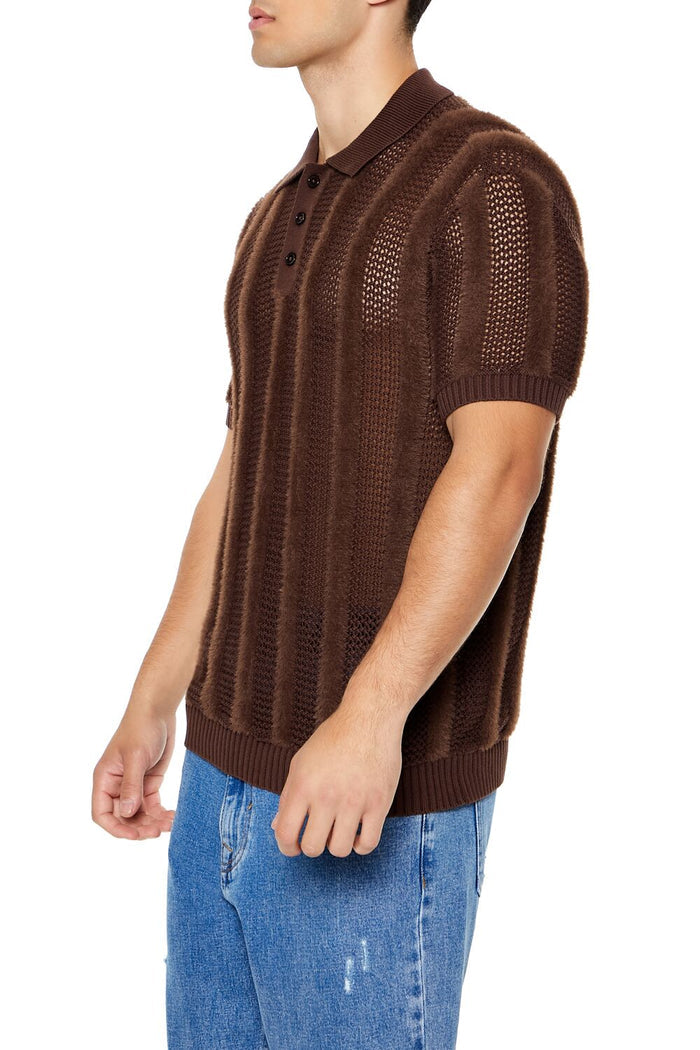 Striped Sweater-Knit Polo Shirt