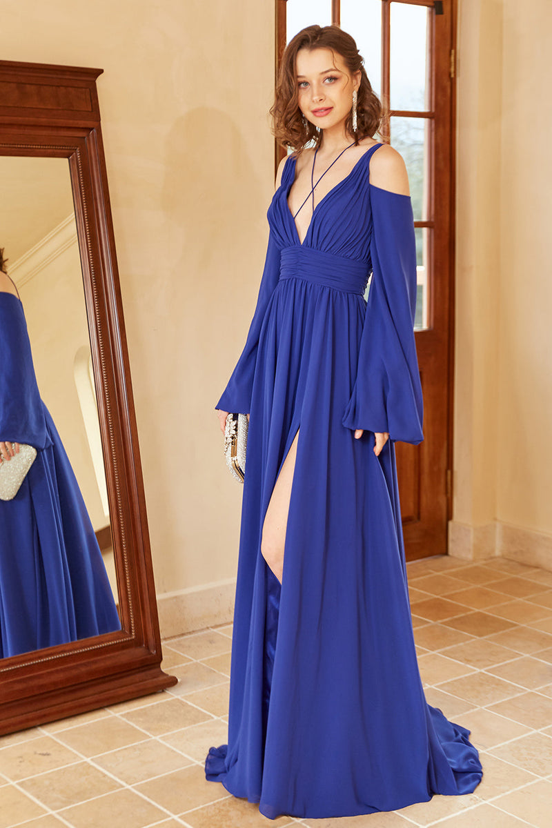 Stunning Bluetti Strap Long Sleeve Comfortable Prom Dress