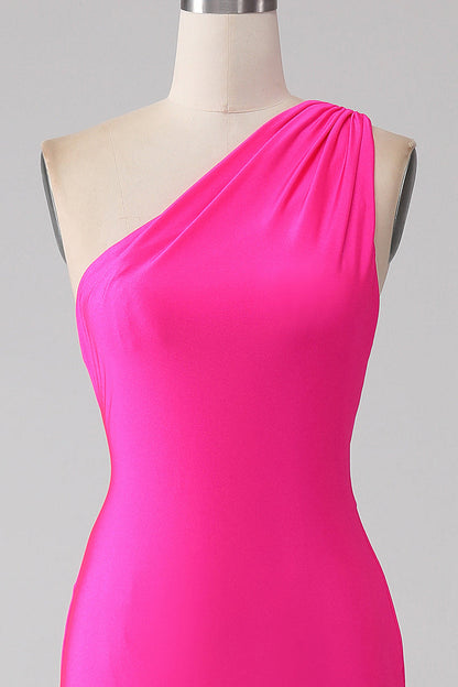 Stunning Fuchsia Asymmetric Sleeveless Train Mermaid Prom Dress