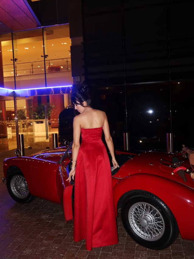 Stunning Red A Line Strapless Shiny Beaded Satin Prom Dress Wedding Guest Dress