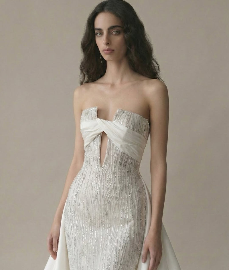 Stunning White V-Neck Prom Dress Sleeveless Floor Length with Beaded