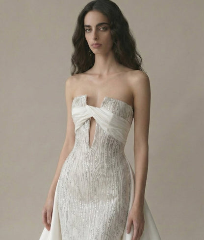 Stunning White V-Neck Prom Dress Sleeveless Floor Length with Beaded