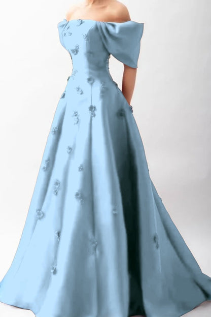 Stunningff-the-Shoulder Prom Dress Sleeveless A-Line Beaded with Flower