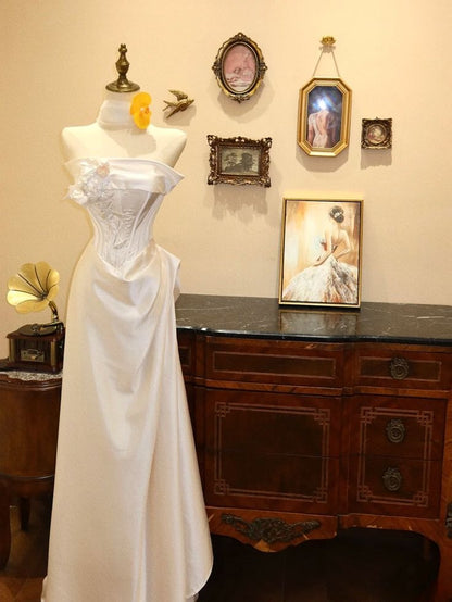 Style Mermaid Strapless Satin Applique Long Prom Dress,Wedding Dress,Formal Dress