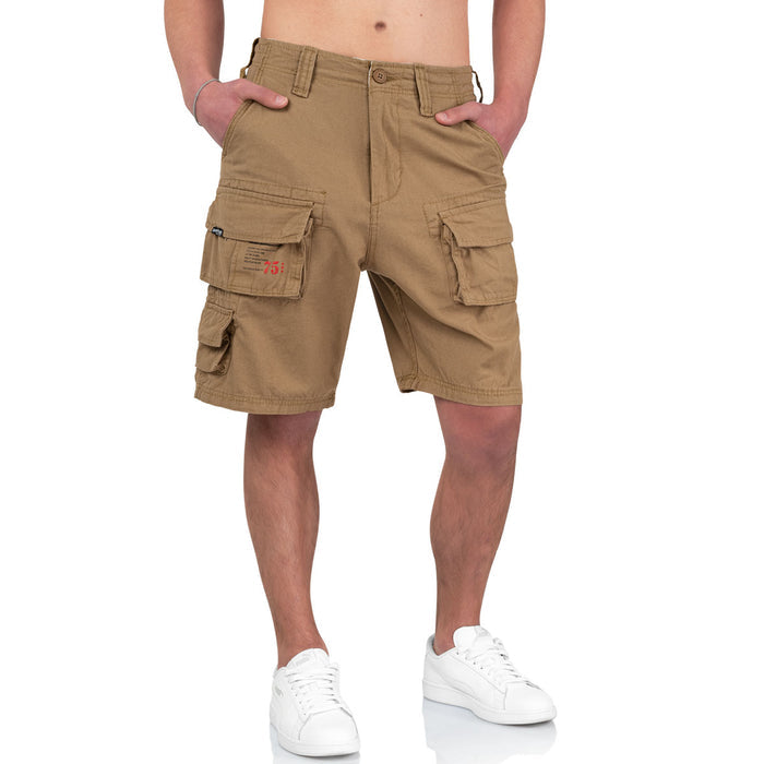 waist and belt loops on surplus airborne vintage beige shorts