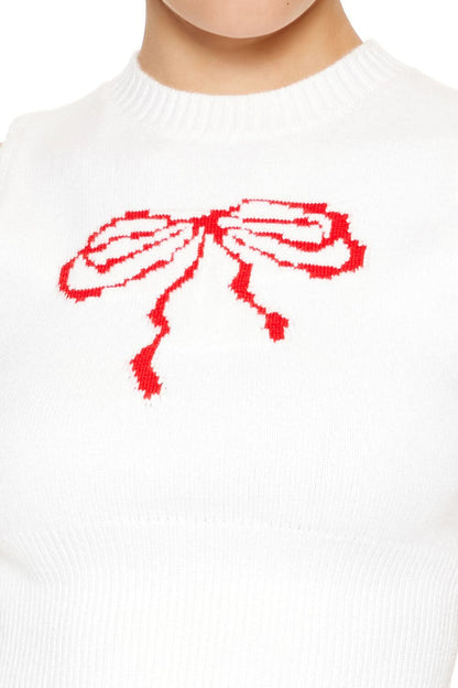 Sweater-Knit Bow Crop Top
