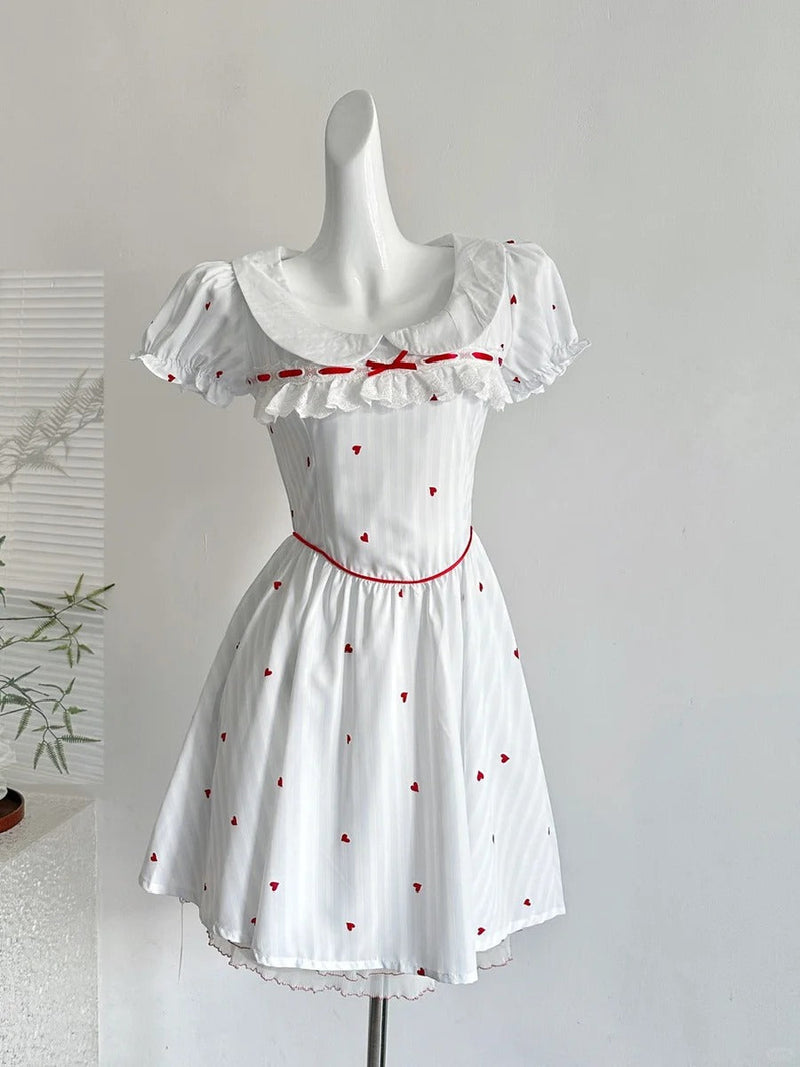 Sweet And Cute White Doll Collar Printed A-line Short 16th Birthday Homecoming Dress