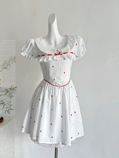 Sweet And Cute White Doll Collar Printed A-line Short 16th Birthday Homecoming Dress