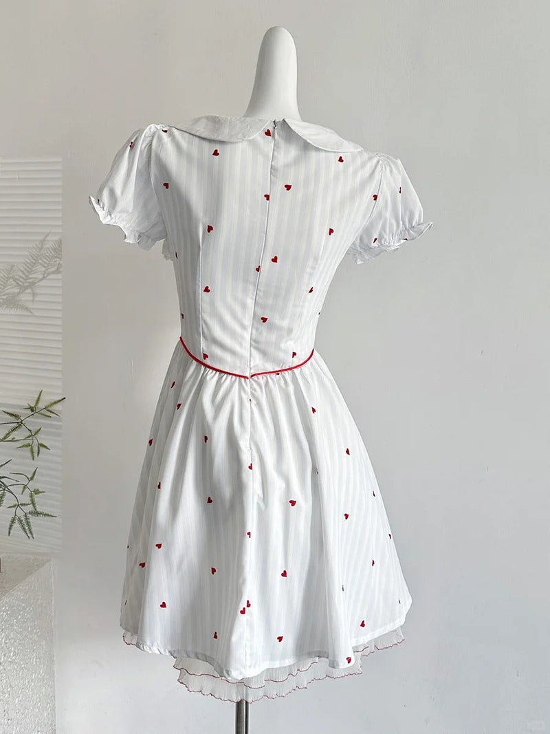 Sweet And Cute White Doll Collar Printed A-line Short 16th Birthday Homecoming Dress