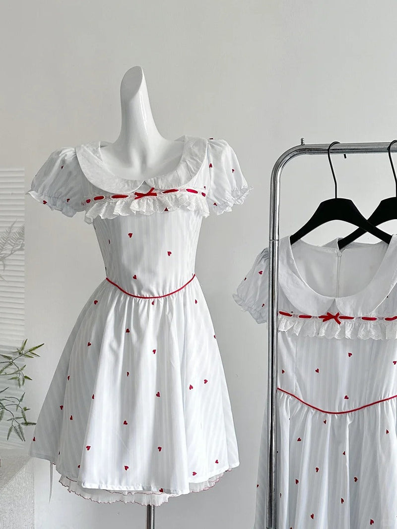 Sweet And Cute White Doll Collar Printed A-line Short 16th Birthday Homecoming Dress