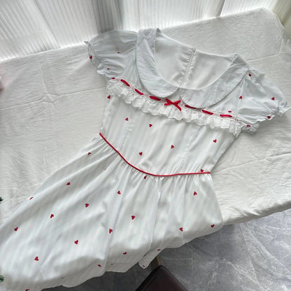 Sweet And Cute White Doll Collar Printed A-line Short 16th Birthday Homecoming Dress