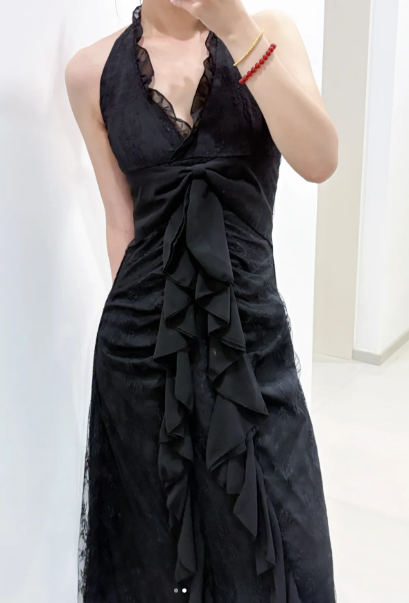 Sweet Black Halter A-Line Chiffon&Tulle Open Back Prom Dresses Birthday Dresses