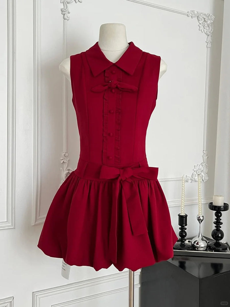 Sweet Burgundy Lapel Bow Bud Mini 17th Birthday Dress Homecoming Dress