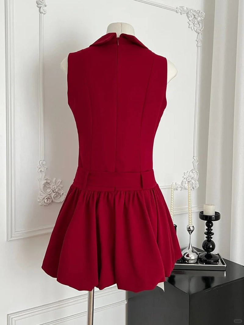 Sweet Burgundy Lapel Bow Bud Mini 17th Birthday Dress Homecoming Dress