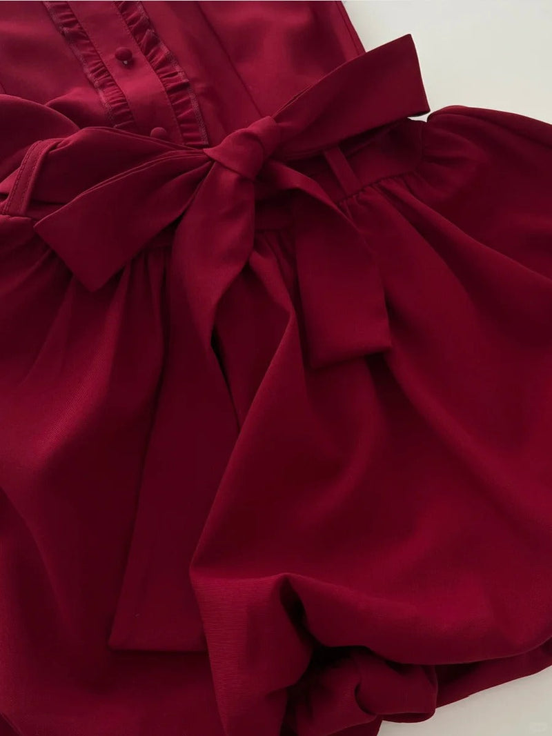 Sweet Burgundy Lapel Bow Bud Mini 17th Birthday Dress Homecoming Dress
