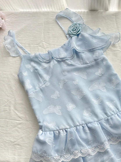 Sweet Light Blue Cake Skirt Multi-layer Lace Chiffon Short 16th Birthday Homecoming Dress