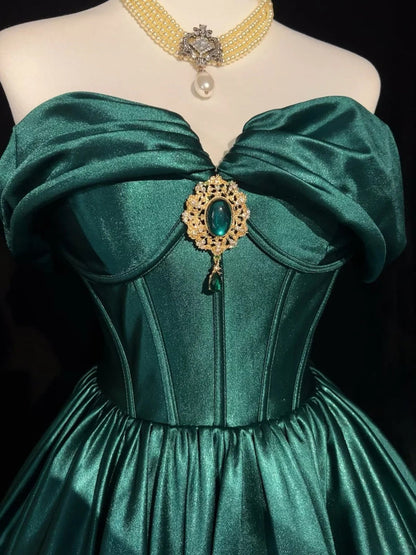 Sweet Off-the-shoulder A-Line Short Prom Dresses Satin Green Homecoming Dresses