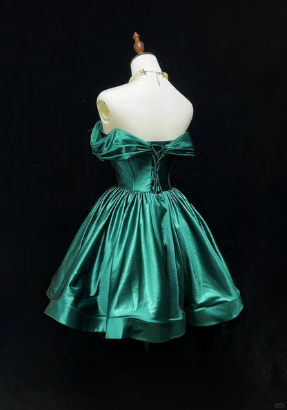 Sweet Off-the-shoulder A-Line Short Prom Dresses Satin Green Homecoming Dresses