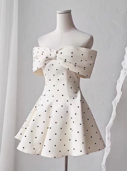 Sweet One-shoulder Bow Satin Polka Dot Puffy Birthday Skirt Homecoming Dress