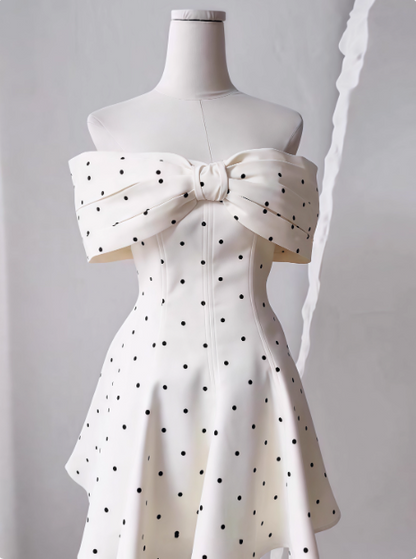 Sweet One-shoulder Bow Satin Polka Dot Puffy Birthday Skirt Homecoming Dress