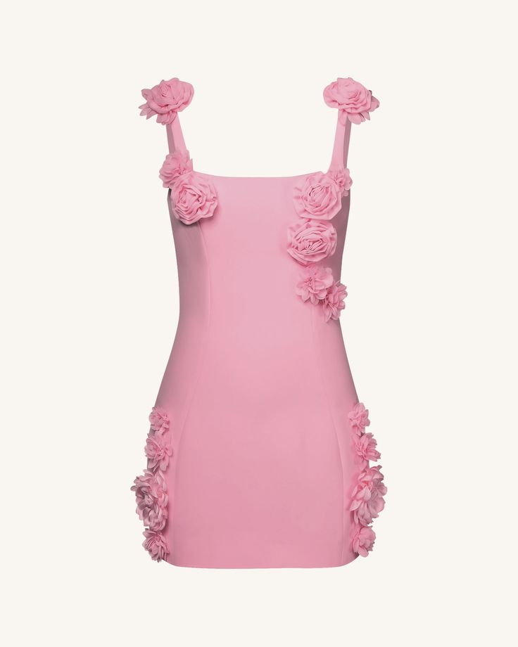 Sweet Pink 3D Flower Square Neck Slim Fit 17th Birthday Homecoming Dress