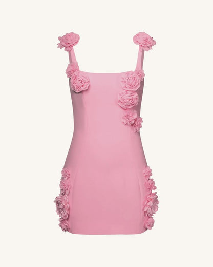 Sweet Pink 3D Flower Square Neck Slim Fit 17th Birthday Homecoming Dress