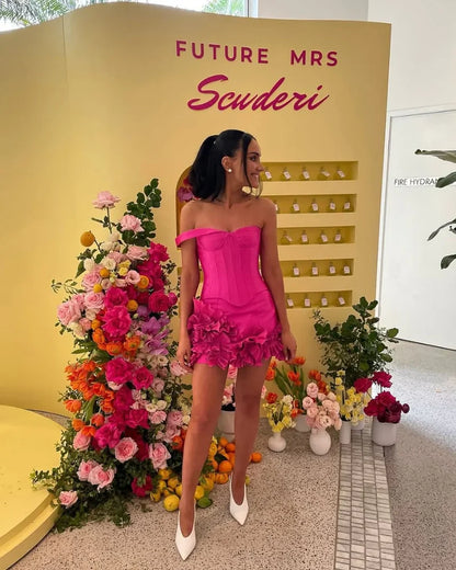 Sweet Pink One-shoulder Tube Top Waisted Fishbone 17th Birthday Homecoming Dress