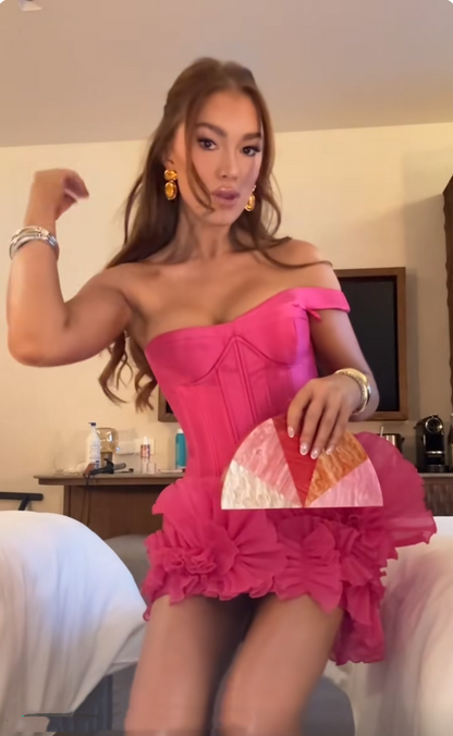 Sweet Pink One-shoulder Tube Top Waisted Fishbone 17th Birthday Homecoming Dress