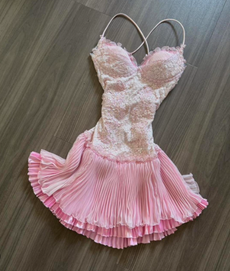Sweet Pink Spaghetti Strap Chiffon Party Dresses Lace Applique Short Prom Dresses Homecoming Dress