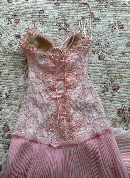 Sweet Pink Spaghetti Strap Chiffon Party Dresses Lace Applique Short Prom Dresses Homecoming Dress
