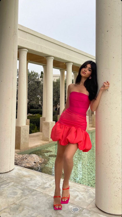 Sweet Pink Tube Top Flower Bud 17th Birthday Homecoming Dress