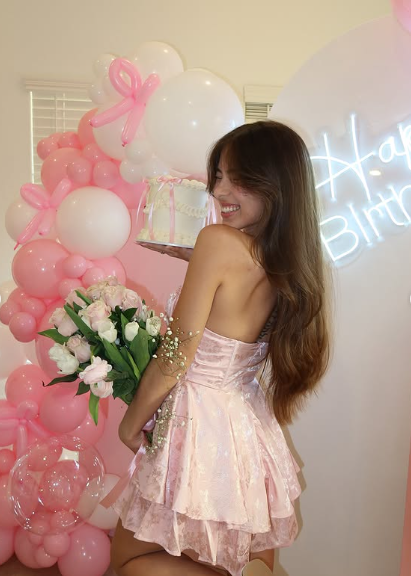 Sweet Satin Tube Top Herringbone Pink Dark Pattern A-line 17th Birthday Homecoming Dress