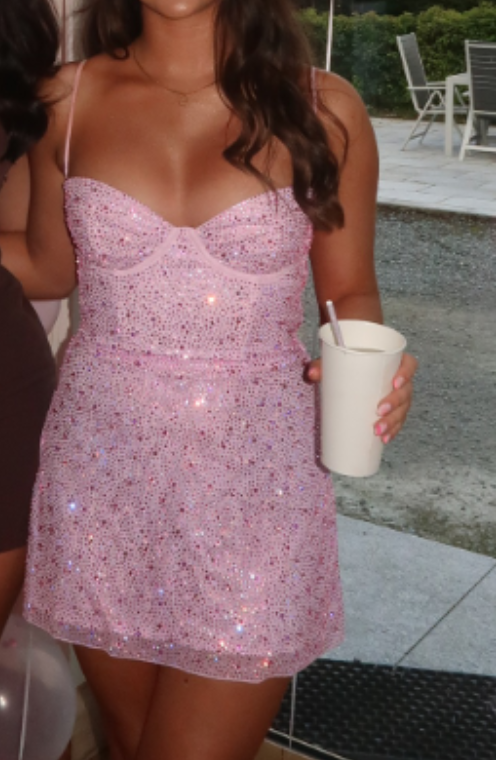 Sweet Spaghetti Straps Sheath Short Sheath Prom Dresses Pink Birthday Dresses Tulle Rhinestone Sparkly Homecoming Dresses