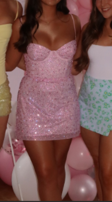 Sweet Spaghetti Straps Sheath Short Sheath Prom Dresses Pink Birthday Dresses Tulle Rhinestone Sparkly Homecoming Dresses