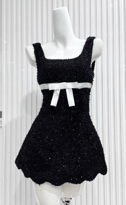 Sweet Square Neck A-Line Short Prom Dresses Black Birthday Dresses Sequin Homecoming Dresses