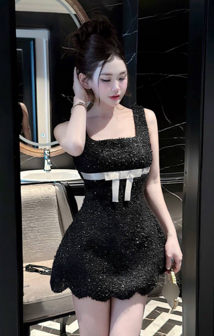 Sweet Square Neck A-Line Short Prom Dresses Black Birthday Dresses Sequin Homecoming Dresses