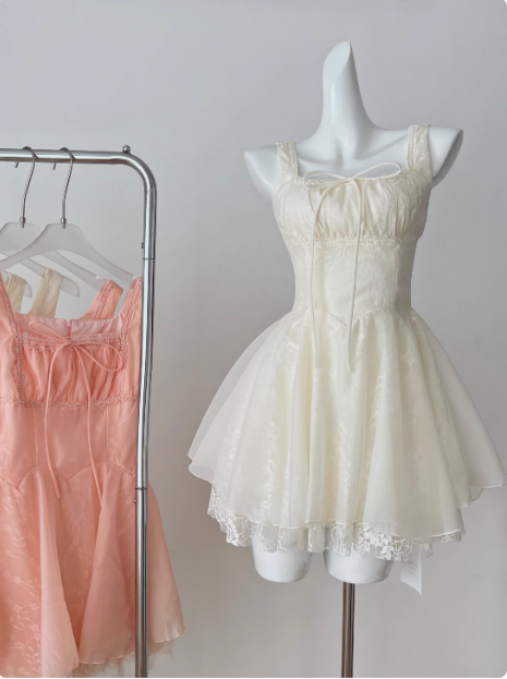 Sweet Suspender Square Neck Tie Mesh Puffy Birthday Skirt Homecoming Dress