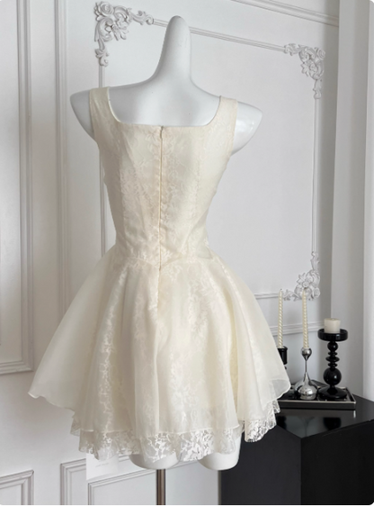 Sweet Suspender Square Neck Tie Mesh Puffy Birthday Skirt Homecoming Dress