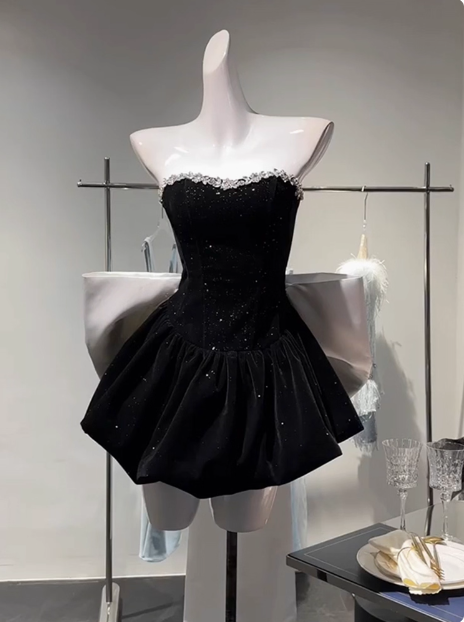 Sweet Tube Top Black Velvet Bow 19th Birthday Homecoming Dress