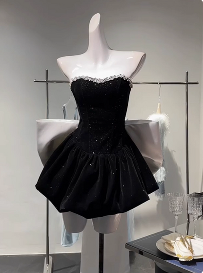 Sweet Tube Top Black Velvet Bow 19th Birthday Homecoming Dress