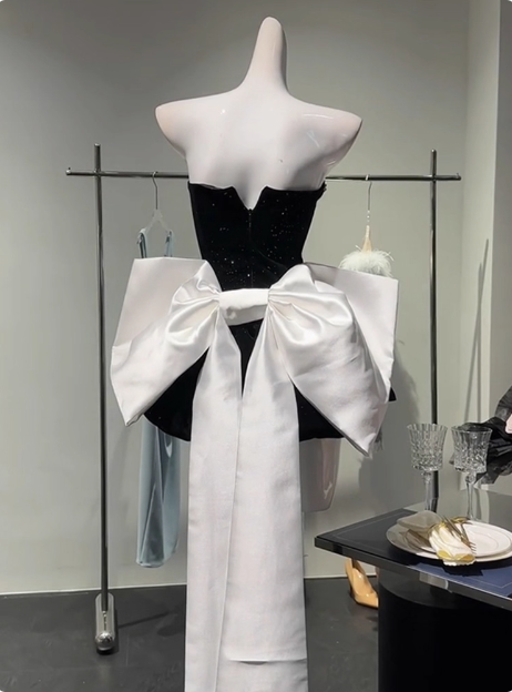 Sweet Tube Top Black Velvet Bow 19th Birthday Homecoming Dress