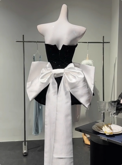 Sweet Tube Top Black Velvet Bow 19th Birthday Homecoming Dress