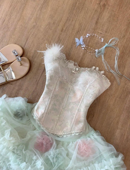Sweet Tulle Strapless A-Line Short Party Dresses Lace Homecoming Dress
