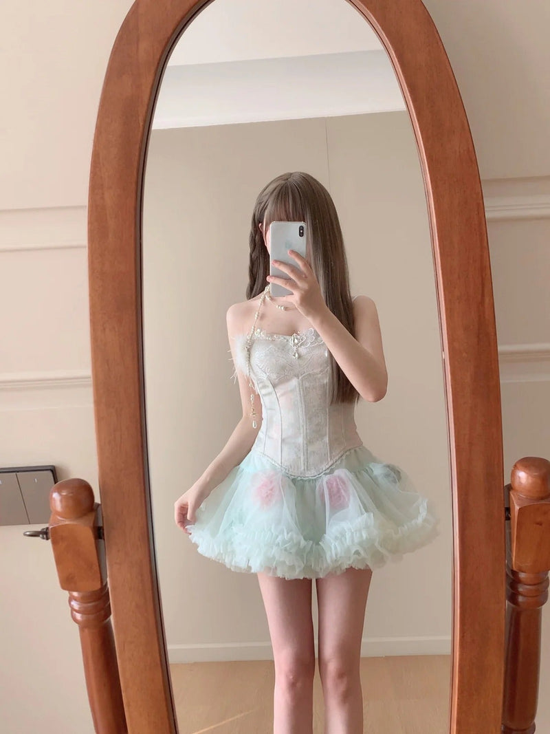 Sweet Tulle Strapless A-Line Short Party Dresses Lace Homecoming Dress