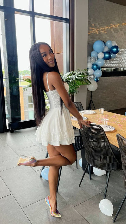 Sweet White Suspender Herringbone A-line 17th Birthday Homecoming Dress