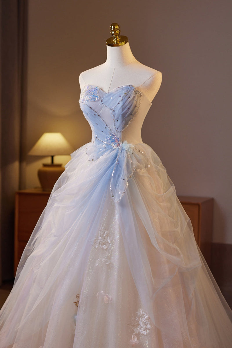 Sweetheart Blue Ruched A-line Prom Dress