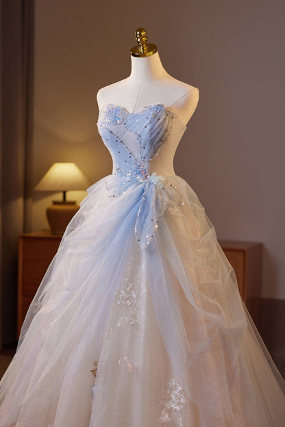 Sweetheart Blue Ruched A-line Prom Dress